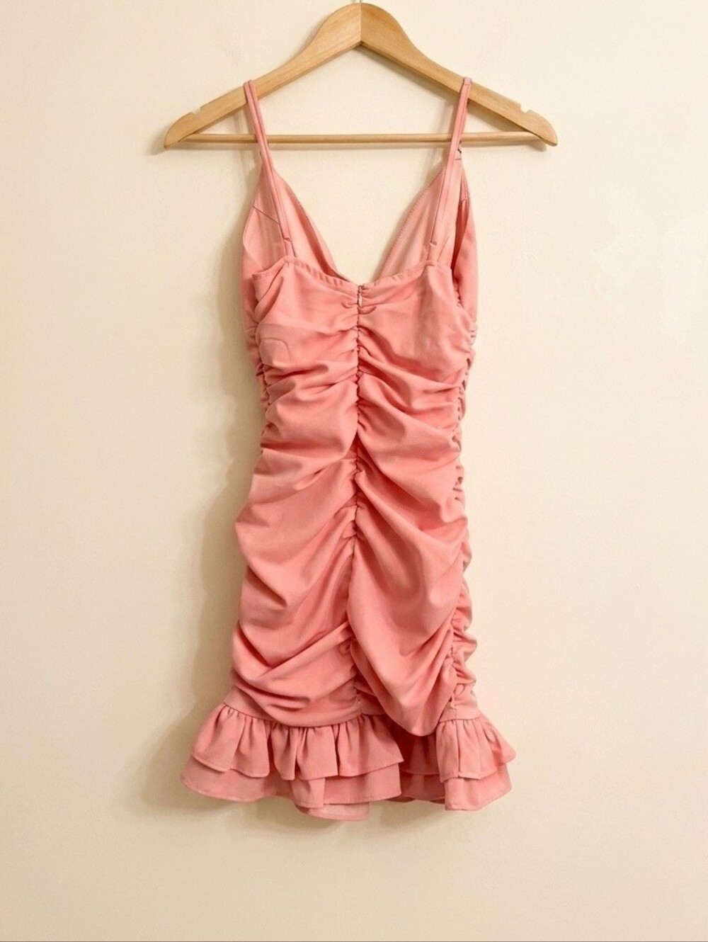 Saint + Secrets Pink Ruched Ruffle Mini Dress - Size Small - Picture 4 of 5